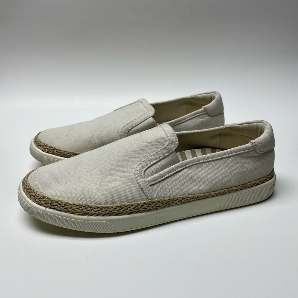 Vionic Rae women’s 7.5 canvas flats loafers in ivory with rope detail